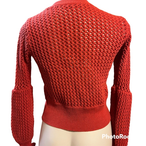 REBECCA MINKOFF Bianca Netted Terracotta long puff sleeve Sweater Small - Picture 5 of 13